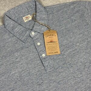 Faherty Polo Shirt Mens XXL Blue Heathered‎ Slub Jersey Pocket MKU2267-LBL NEW